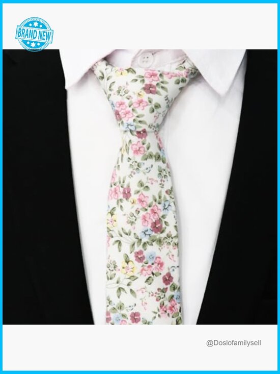 Mantieqingway Men Skinny Tie Cotton Floral Necktie for  Skinny Floral Tie Cotton Linen Classic Elegant Wedding Party Formal
